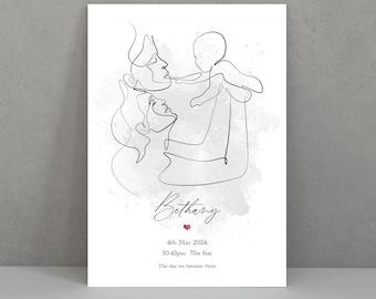 Personalized Family Line Art Print: New Baby Keepsake