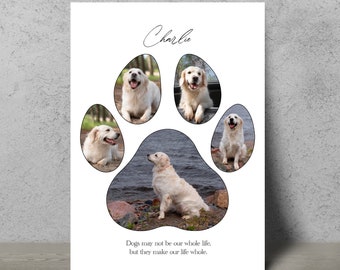Colagem de fotos personalizadas de animais de estimação: arte memorial com pegadas de patas
