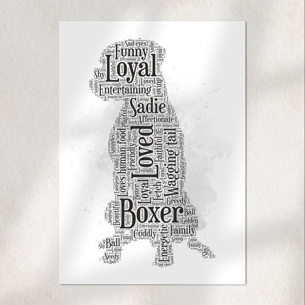Boxer Print, Custom Word Art picture, Memorial, In Memory Gifts, For Him, Her, Men, Women, Dog Lover, Owner