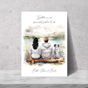 Impresión personalizada de pareja con perro, impresión de mamá y papá perro, impresión de familia de perros, impresión de mascota, familia de perros peludos, regalos para perros, imagen de mascota y dueño