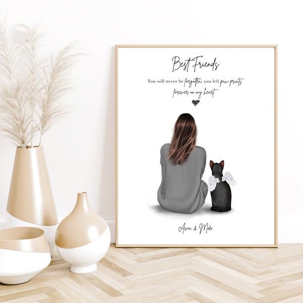 Stampa di gatti e proprietari, ritratto personalizzato di animali domestici di famiglia, regalo personalizzato per gatti, regalo commemorativo per animali domestici, regalo per gli amanti dei gatti