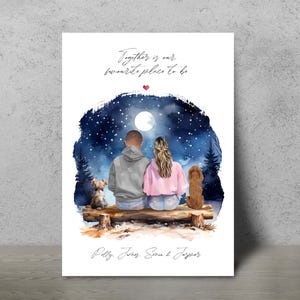 Impresión de pareja con perro, impresión de mamá y papá perro, impresión de familia de perros, impresión de mascota, familia de perros peludos, regalos para perros, imagen de mascota y dueño