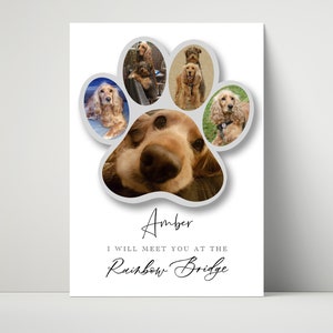 Personalised Pet Dog Paw Photo Print, Pet loss, Pet memorial, Pet Paw Photo Collage, Pet bereavement gift, Pet keepsake