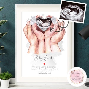 Angel Baby Personalised Print, Scan photo, Ultrasound in hands, Miscarriage Memorial, Memories, Baby Loss, Baby Angel Gifts, Stillborn