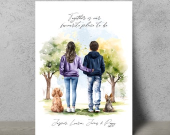 Personalised Couple with Dog Print, Dog Mum and Dad Print, Family Poster, Pet Print, Family Poster, Dog Gifts, Pet and Owner picture