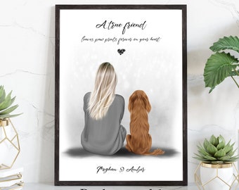 Pet & Owner Print, Pet Print, Personalised Print, Pet Portrait, Lady And Dog Print, Mother&#39;s Day Gift, Dog Lover Gift, Gift for Her
