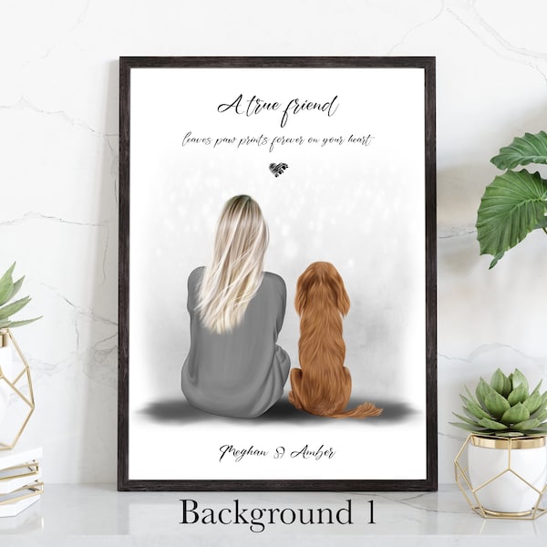 Pet & Owner Print, Pet Print, gepersonaliseerde print, huisdier portret, dame en hond print, Moederdag cadeau, hondenliefhebber cadeau, cadeau voor haar