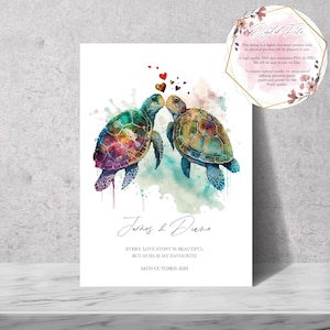 Benutzerdefinierte Schildkröten Liebe Druck, personalisierte Paar Geschenk, romantische Hochzeitsdekor, Aquarell Jahrestag Andenken - Digitale Version