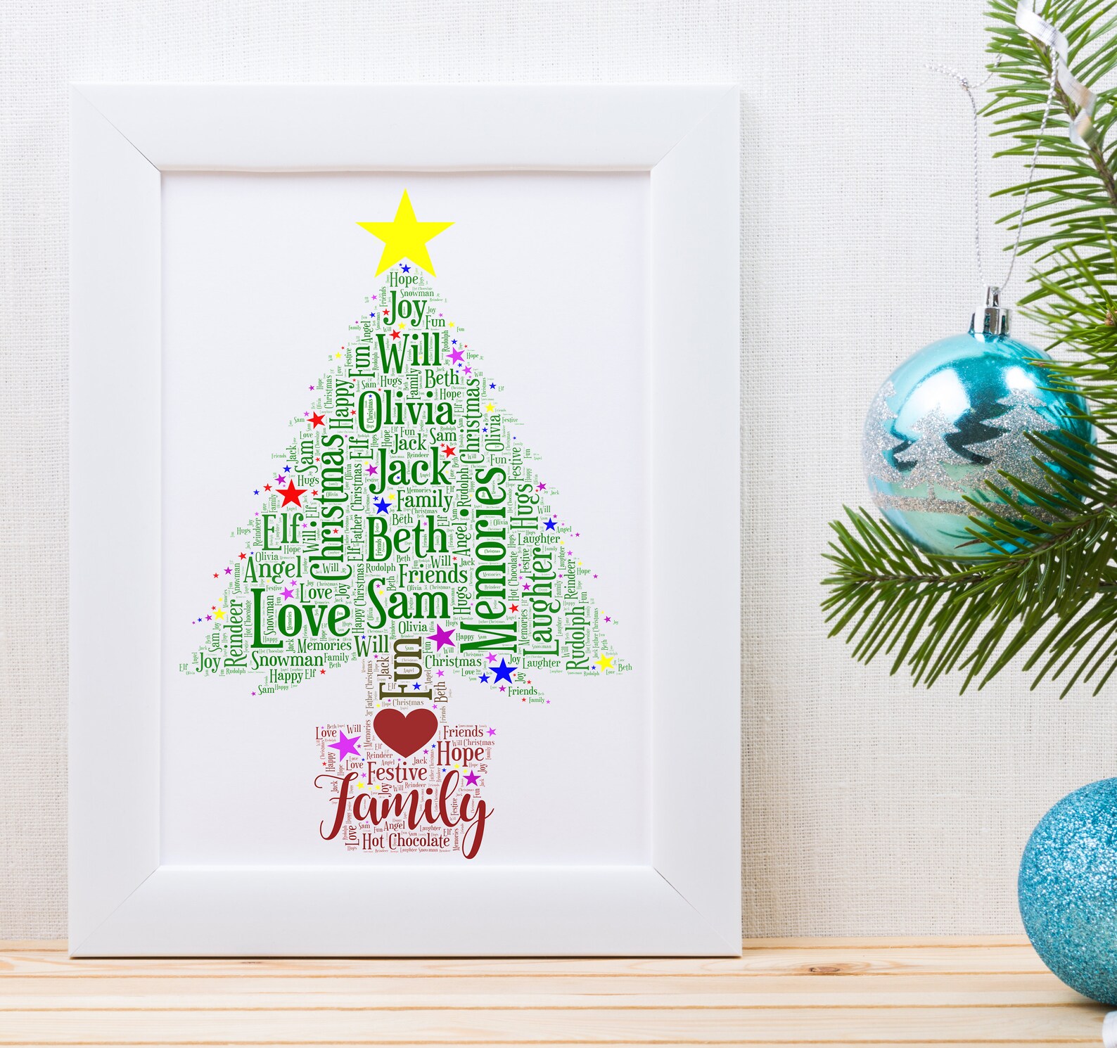 Personalised Christmas Tree Word Art Print A4 High quality  Etsy