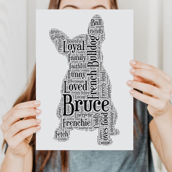 Franse Bulldog gepersonaliseerde print, aangepaste Word Art Poster, Pet Memorial, Memorial Gift, cadeau voor moeder, hondenliefhebber, Frenchie, hondenmoeder,