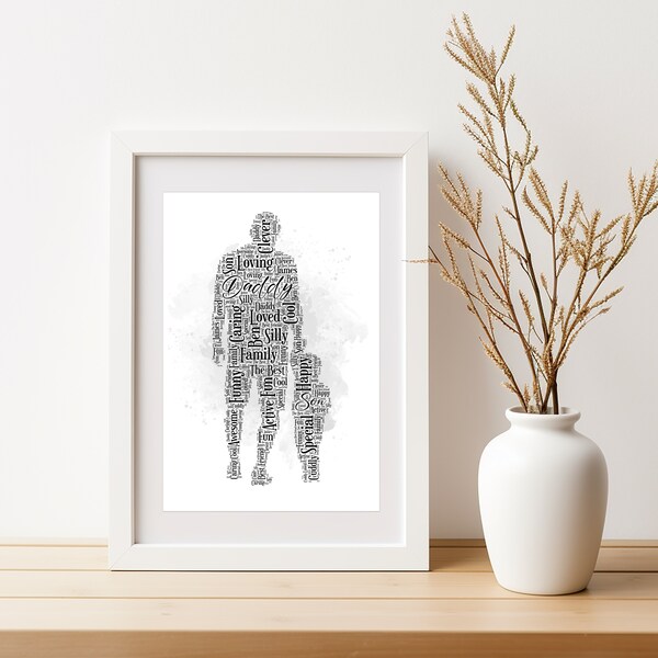 Father and Son Print, Personalised Word Wall Art Picture, Birthday, Father's Day Gifts, For Dad, Daddy, Grandad, From Son, Stepson