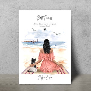 Kat & eigenaar print, huisdier print, gepersonaliseerde print, huisdier portret, dame en kat print, Moederdag cadeau, kat minnaar cadeau, cadeau voor haar