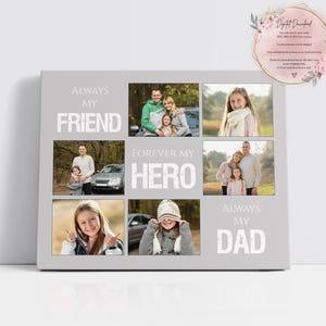 Impresión de collage de fotos personalizada para papá / Descarga digital Regalo para el Día del Padre / Arte de pared "Siempre mi amigo, papá héroe" de hija o hijo