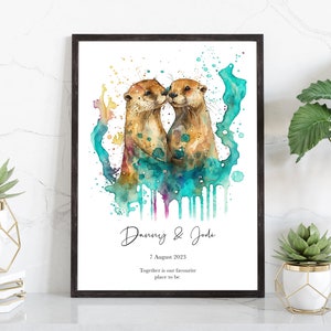 Personalised Otter print, Otters in Love, Paper Anniversary Gift, Wedding gift, Valentines day, Gift for him or her, Couples