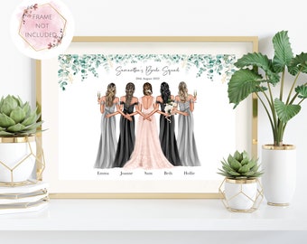 Personalised Bride Squad Gift, Gift for Bride, Maid of Honour Gift, Bridesmaid Gift, Hen Party Gift, Eucalyptus Wedding, 4 - 6 Bridesmaids
