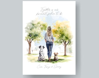 Pet & Owner Print, Pet Print, Personalised Print, Pet Portrait, Lady And Dog Print, Mother's Day Gift, Dog Lover Gift, Gift for Her