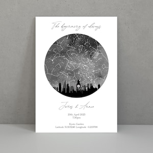 Impression personnalisée de carte des étoiles - Constellations du ciel nocturne - Cadeau personnalisé de mariage, d'anniversaire ou de fiançailles - Lieu et souvenir de la date