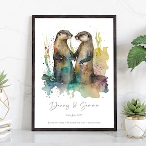 Personalised Otter couple print, Otters in Love, Paper Anniversary Gift, Wedding gift, Valentines day, Gift for him or her, Couples