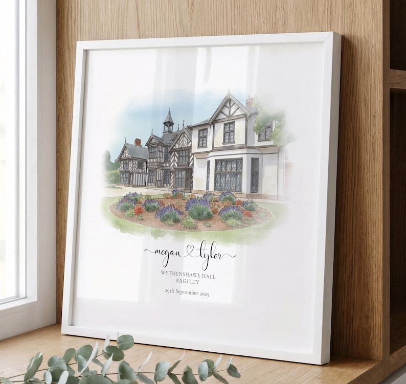 Watercolour Wedding Venue Portrait, Wedding Gift, 1st Anniversary Gift ...