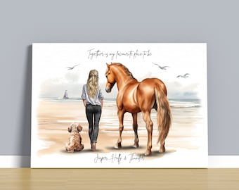 Personalised Owner & Horse Print, Horse Portrait, Lady And Horse Print, Mother's Day Gift, Christmas Gift, Pet Portrait, Birthday, Valentine