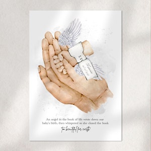 Angel Baby Keepsake Print, Parents & Baby hands, Personalised, Miscarriage Memorial, Baby Angel, Baby Loss, Baby Angel Gifts, Stillborn
