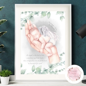 Angel Baby Personalised Print, Mothers Hands holding Angel Baby, Miscarriage Memorial, Memories, Baby Loss, Baby Angel Gifts, Stillborn