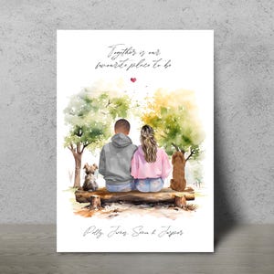 Impresión de pareja con perro, impresión de mamá y papá perro, impresión de familia de perros, impresión de mascota, familia de perros peludos, regalos para perros, imagen de mascota y dueño