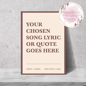 Custom Song Lyric Print | Music Lyric Wall Art | Personalised Poster of your Favourite Song | First Dance | Our Song | Digital version
