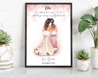 Personalised Bridesmaid Print, Bridal Party Print, Maid Of Honour Gift, MOH Gift, Wedding Keepsake, Personalised Maid Of Honour