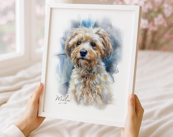Retrato personalizado do seu animal de estimação: estilo aquarela, arte memorial personalizada para animais de estimação.