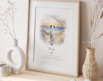Personalised Dog Memorial Print | Custom Pet Portrait, Coastal Scene Artwork