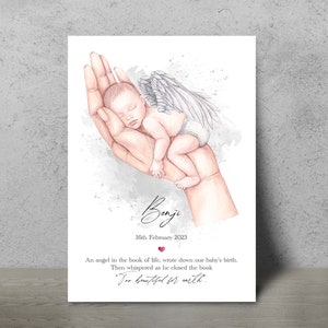 Personalised Angel Baby Print, Miscarriage Memorial Poster, Baby Angel, Baby Loss, Mother and Baby Gift, Stillborn, Funeral keepsake