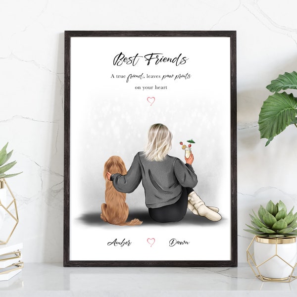 Pet & Owner Print, Pet Print, Personalised Print, Pet Portrait, Lady And Dog Print, Mother's Day Gift, Dog Lover Gift, Gift for Her