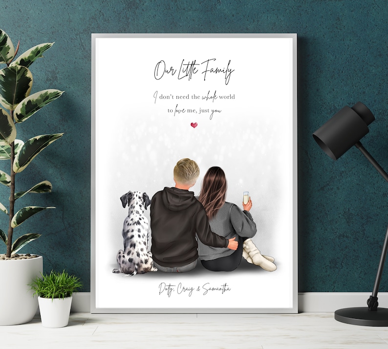 Personalised Couple with Dog Print, Dog Mum and Dad Print, Dog Family Print, Pet Print, Dog Fur Family, Dog Gifts, Pet and Owner picture image 1