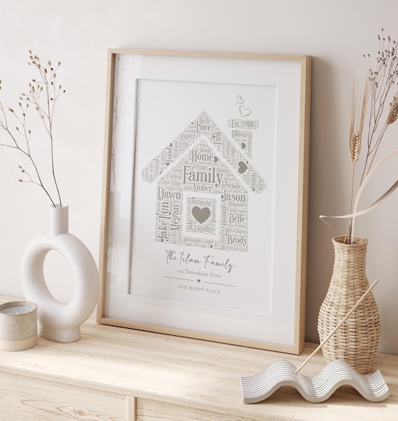 Personalised Housewarming Word Art Print | New Home Gift | Custom House Word Cloud | Family Names Wall Art | Moving Gift Keepsake