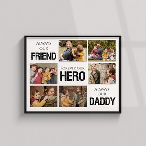 Collage de fotos personalizado para papá / Impresión "Siempre mi amigo, por siempre, mi héroe papá" / Regalo para el Día del Padre de mi hija o hijo / Arte mural