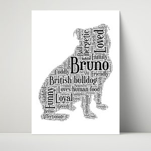 British Bulldog Dog Personalised Print, Custom Word Art Frame, Memorial, In Memory Gifts, For Him, Her, Men, Women, Dog Lover, Owner