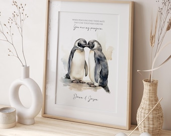 Personalised Penguin Couple Print | Anniversary Love Quote Wall Art