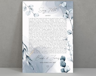 Custom Song Lyrics Wall Art, Wedding Song, Song Poster, Personalised First Dance Song, Anniversary Gift For Her, Christmas, Valentine gift