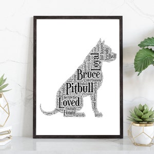 Personalised Pitbull Dog Print, Custom Word Art Frame, Memorial, In Memory Gifts, For Him, Her, Men, Women, Dog Lover, Owner