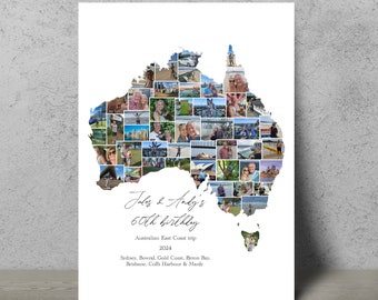 Australia Photo Collage Print, Personalised Photo Map Print, Collage map and your photos, Holiday photos, Australia travel gift idea
