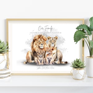 Personalised 'Our Family' Lion Print, Lion and cubs picture, Lion Family Print, Wall Art Print, Home Decor, Family Gifts, Lion and cubs