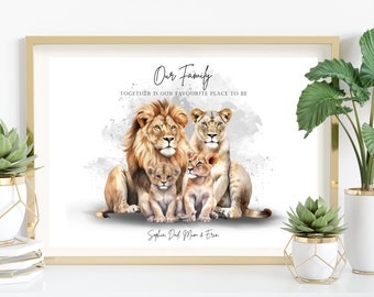 Personalised 'Our Family' Lion Print, Lion and cubs picture, Lion Family Print, Wall Art Print, Home Decor, Family Gifts, Lion and cubs