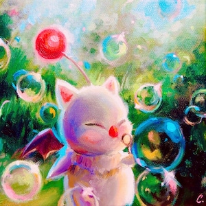 Moogle Blowing Bubbles Oil Painting Print - Matte Finish, 8x8