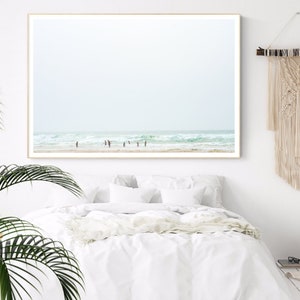 Minimalistic Fine Art Photography Print from Moroccan moody beach, high quality light blue and green mint wall art