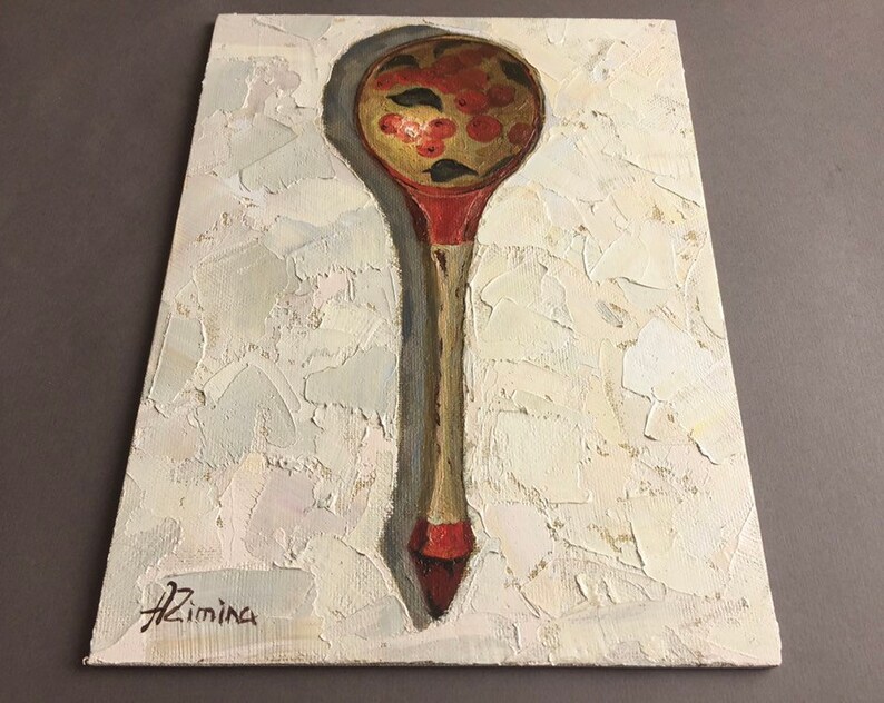 Small oil painting for kitchen Spoon painting Russian painting still life