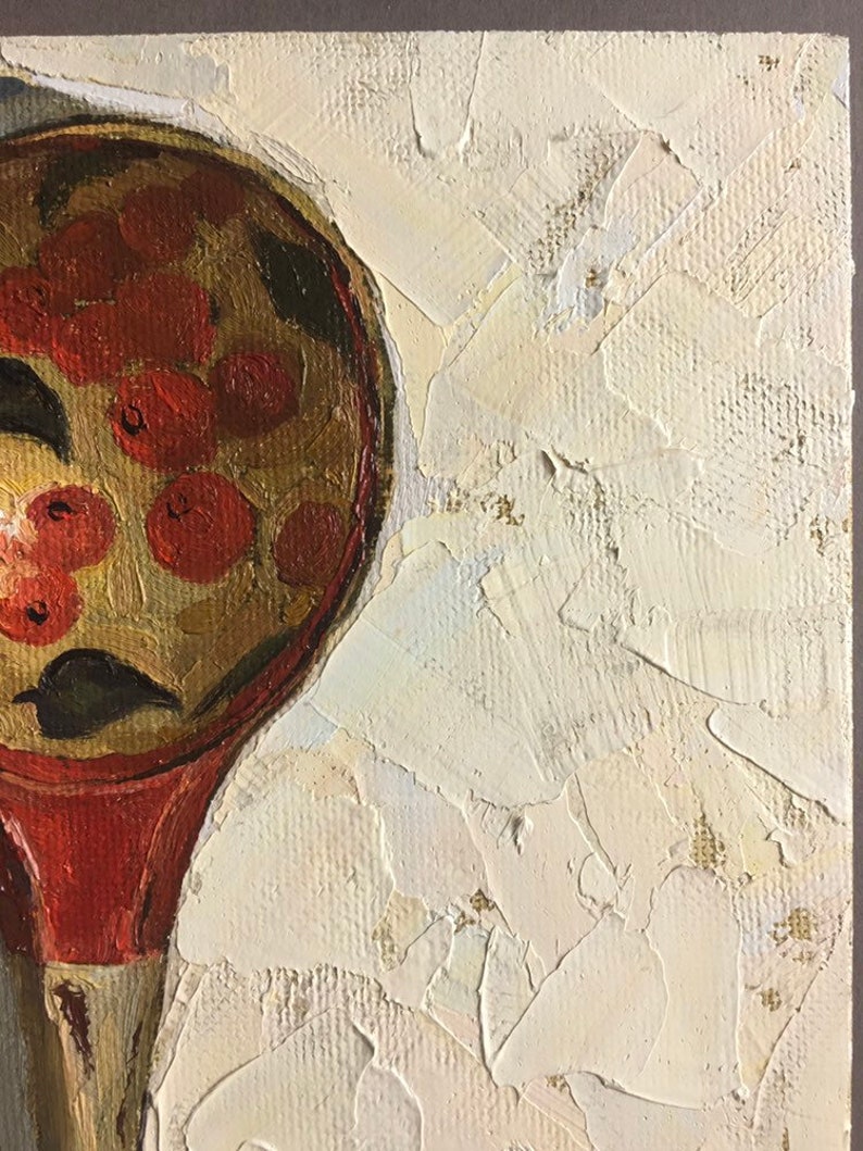 Small oil painting for kitchen Spoon painting Russian painting still life