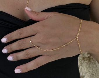 Hand Chain, Dainty Gold Hand Chain, Silver Finger Chain, Chain Bracelet with Ring, Minimalist Jewelry