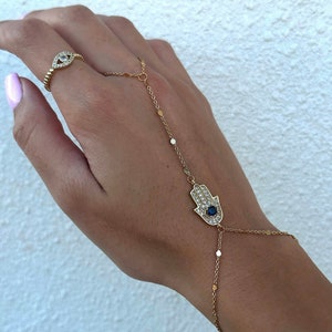 Gold Hand Chain Hamsa Hand, Hand Bracelet Finger Chain with Hamsa Hand, Dainty Hand Chain