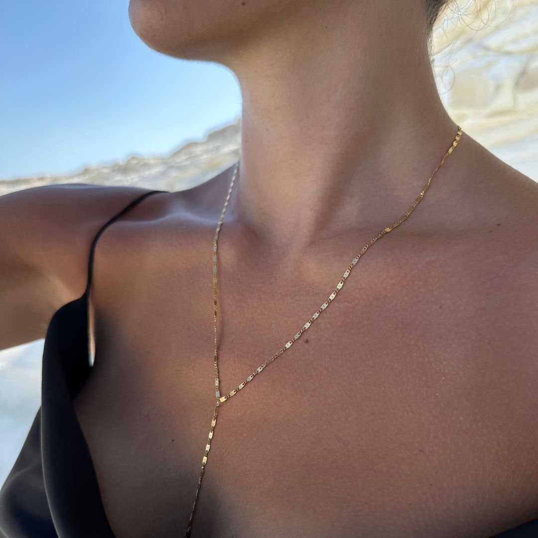 Collier goutte délicat, collier en Y doré, collier chaîne qui tombe, lariat minimaliste, ne ternit pas